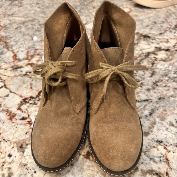 J Crew MacAlister wedge boot flax EUC leather upper bootie wedge shoe size 9 - Picture 4 of 11